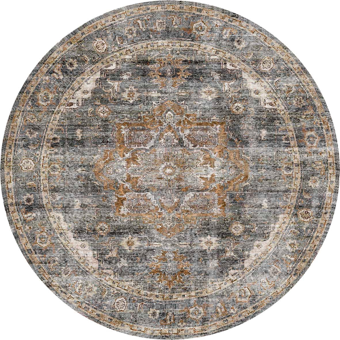 Distressed Vintage Cezanne Rabbit Gray Inca Gold Round Rug - VITAL 2244-04