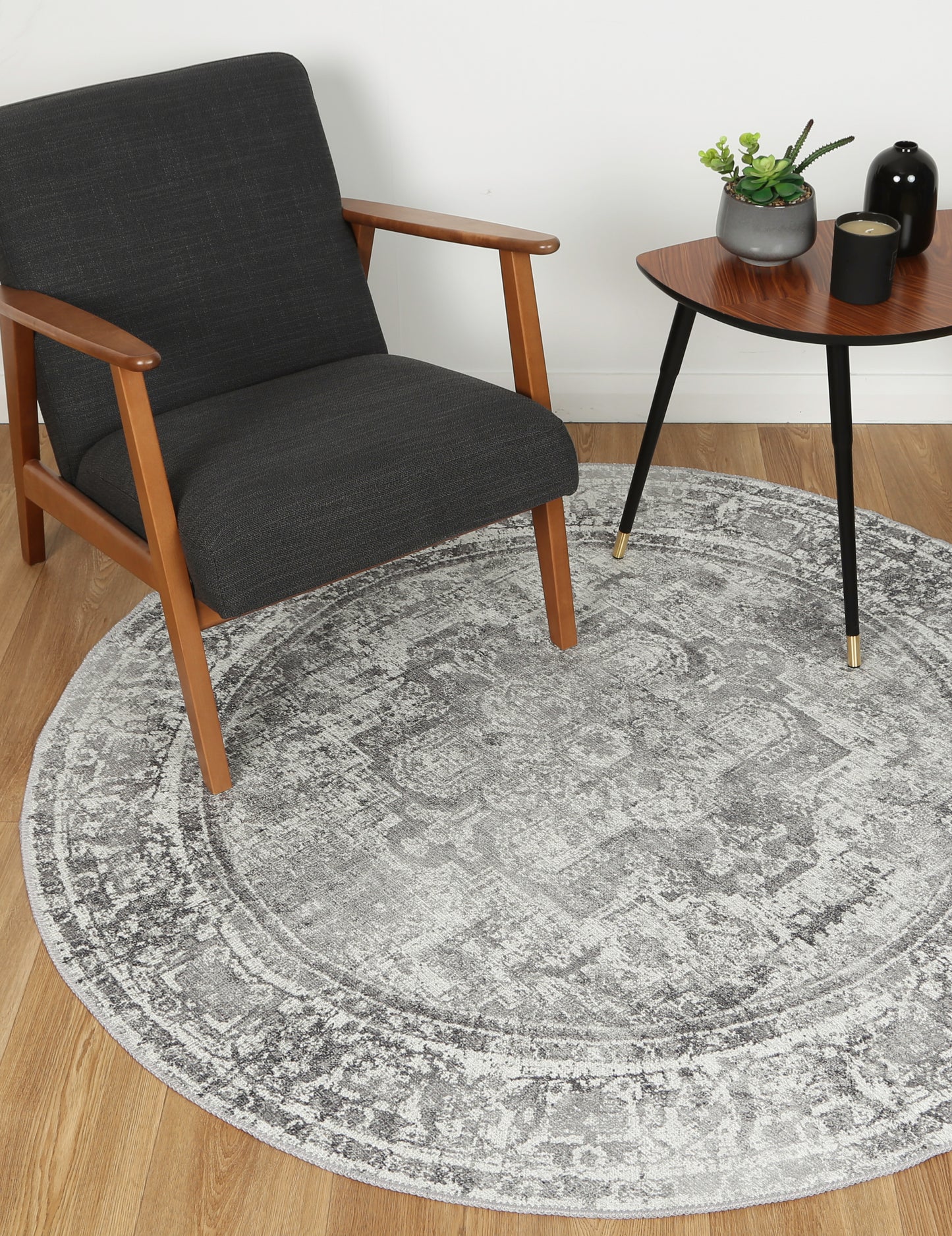 Distressed Vintage Chilaz Grey Round Rug - VITAL 2085-04