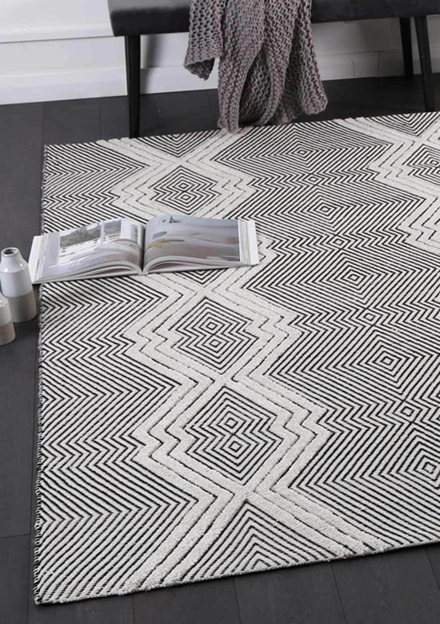 Braided Zair Tribal Diamond Rug Ivory Grey