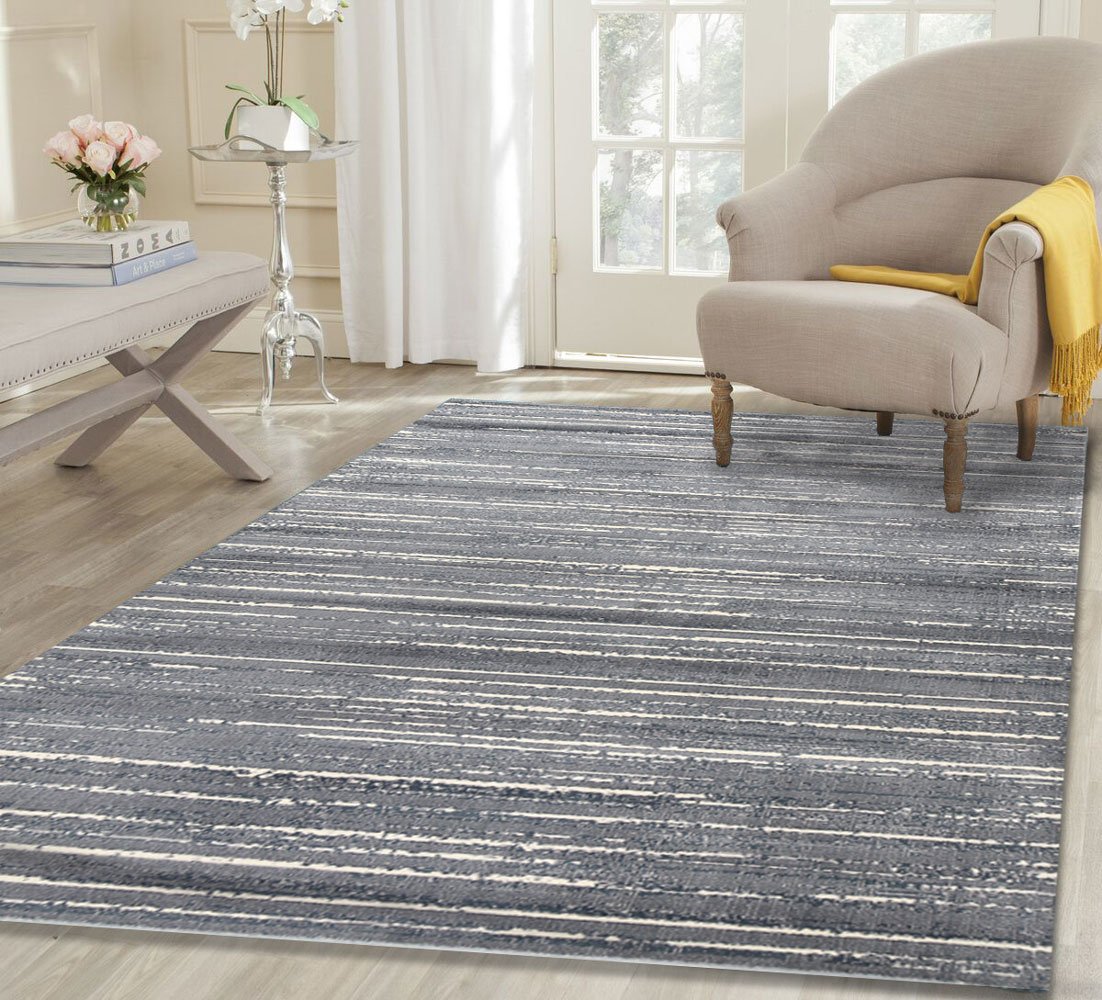Eleanor Grey Stripes Silk Design Rug
