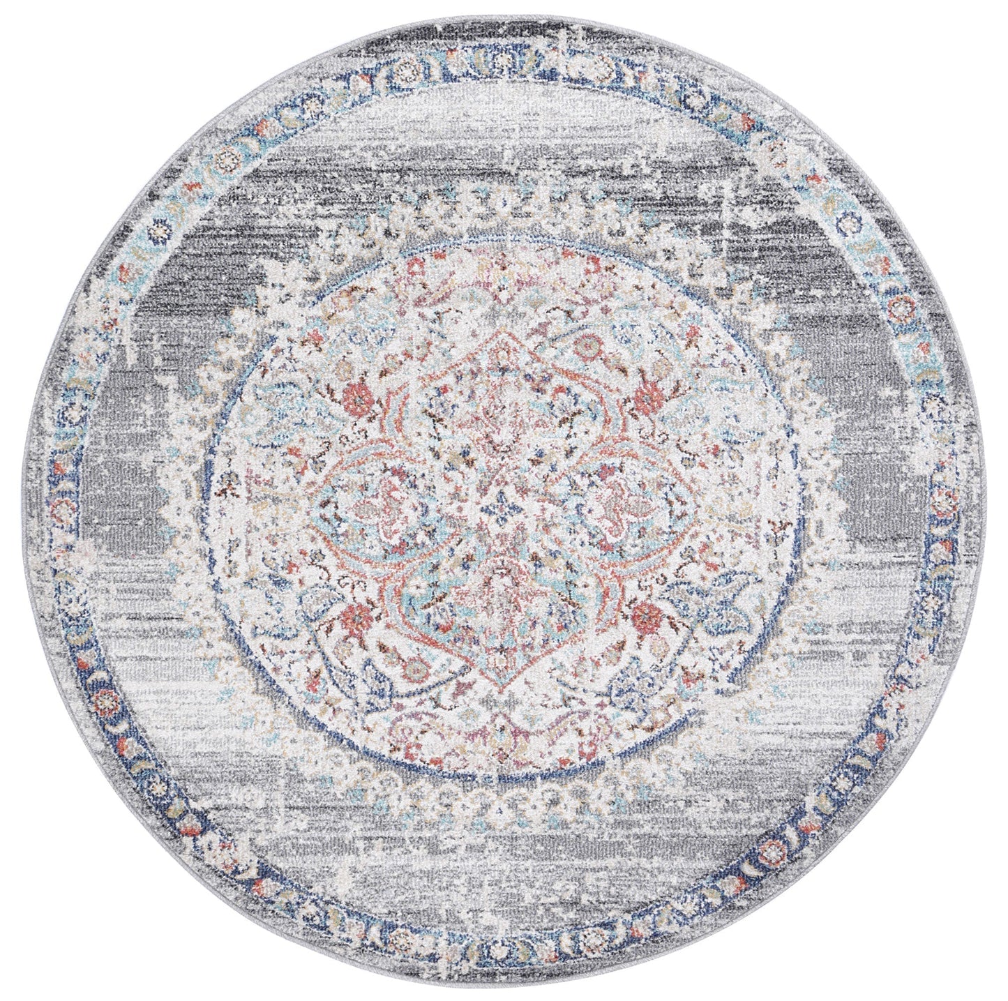 Mercury Hollow Medalion Transitional Grey Round Rug