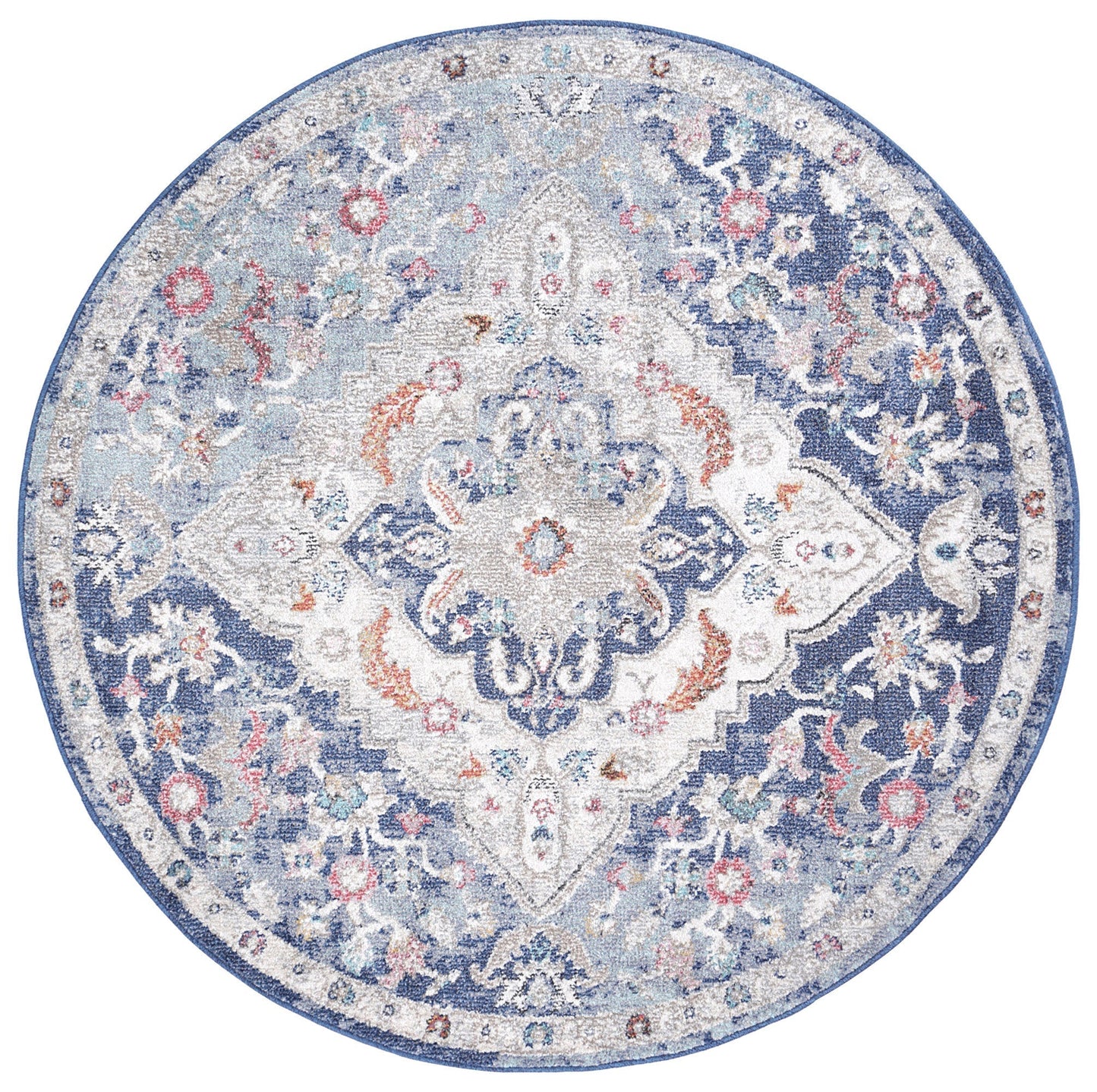 Mercury Hollow Medalion Transitional Navy & Multi Round Rug