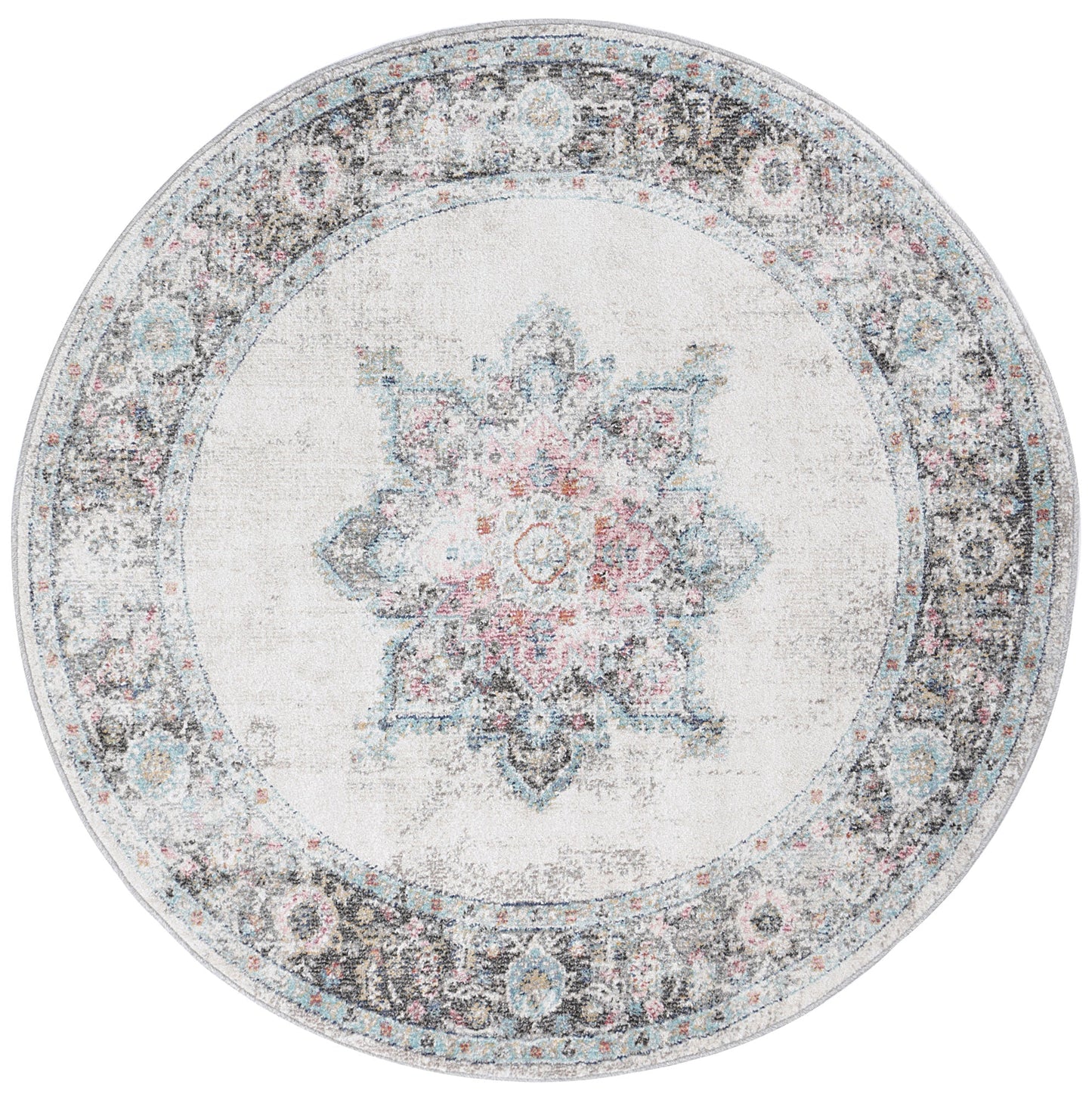 Mercury Crystal Transitional Cream Round Rug