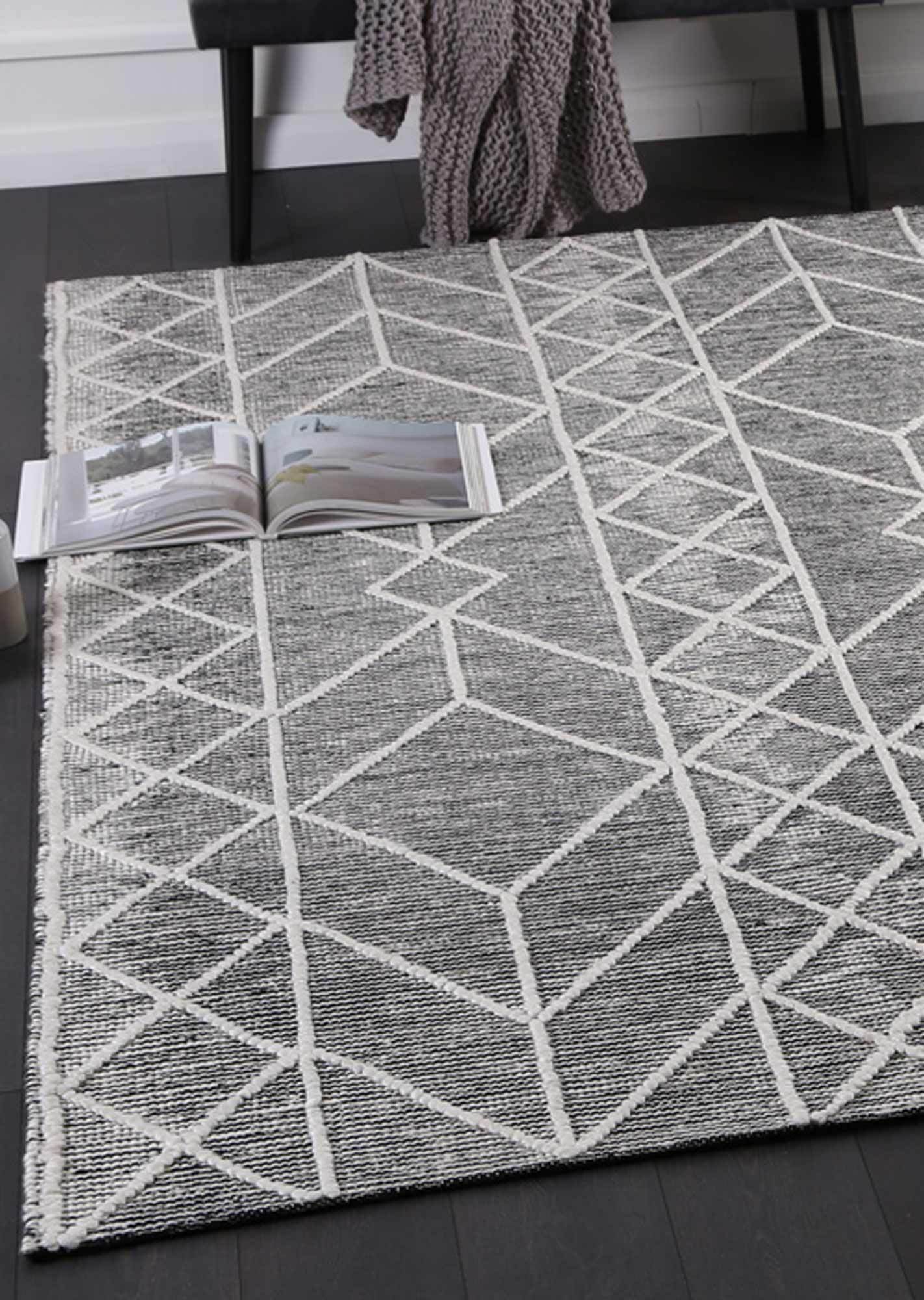 Braided Zair Bohemian Geometric Rug Charcoal