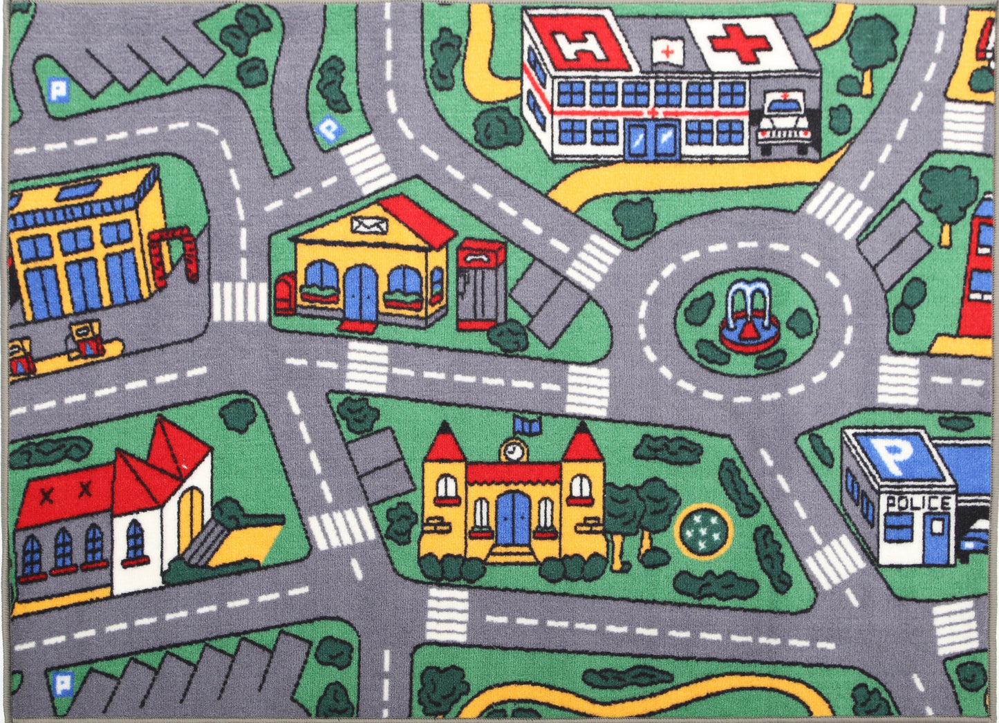 Non Slip Green Kids City Traffic Road Area Rug Baby Play Mat