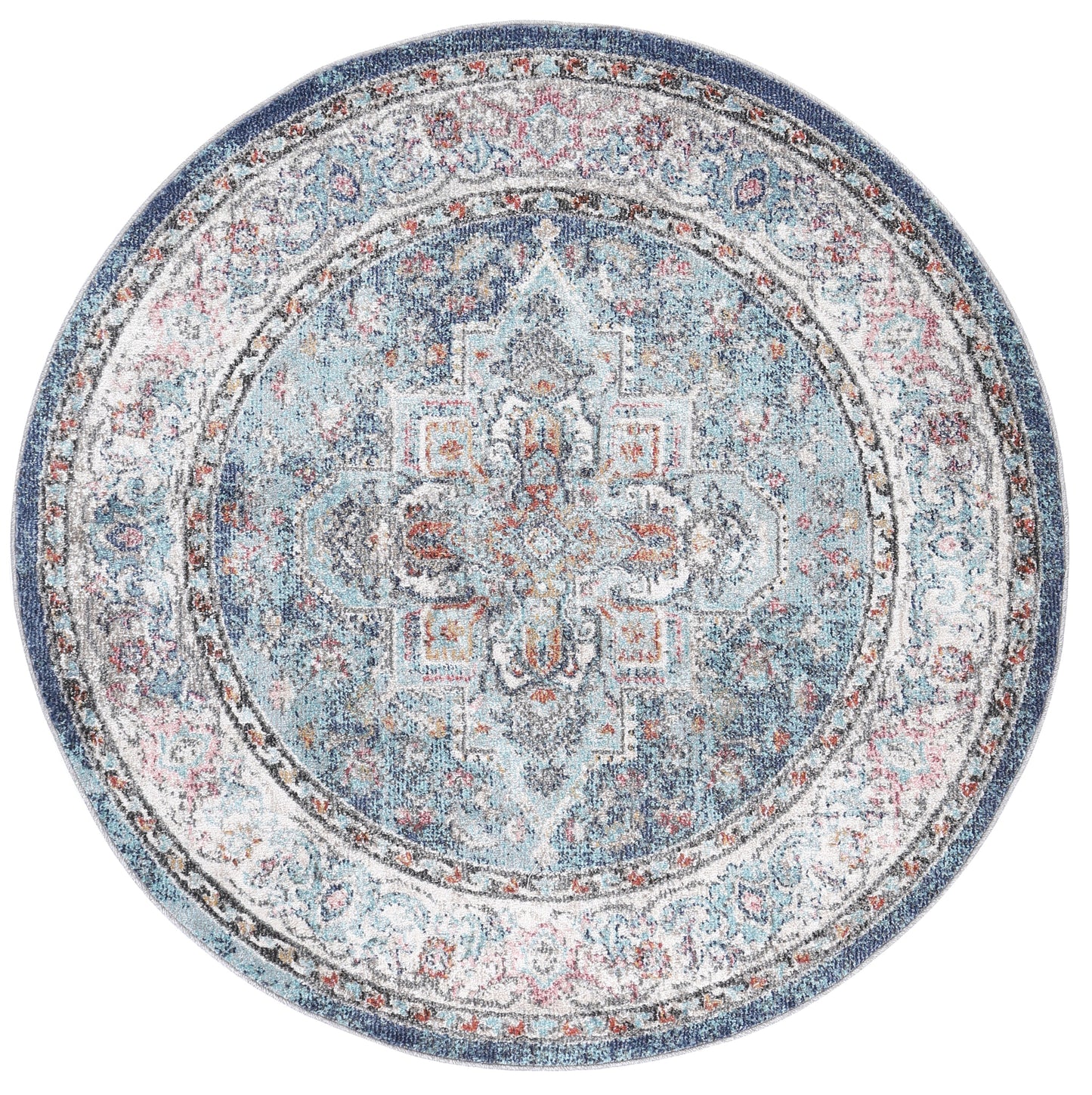 Mercury Maykel Blue & Terracotta Transitional Round Rug