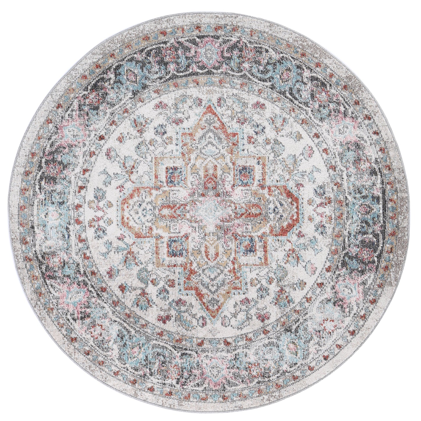 Mercury Yanet Ivory & Multi Round Rug