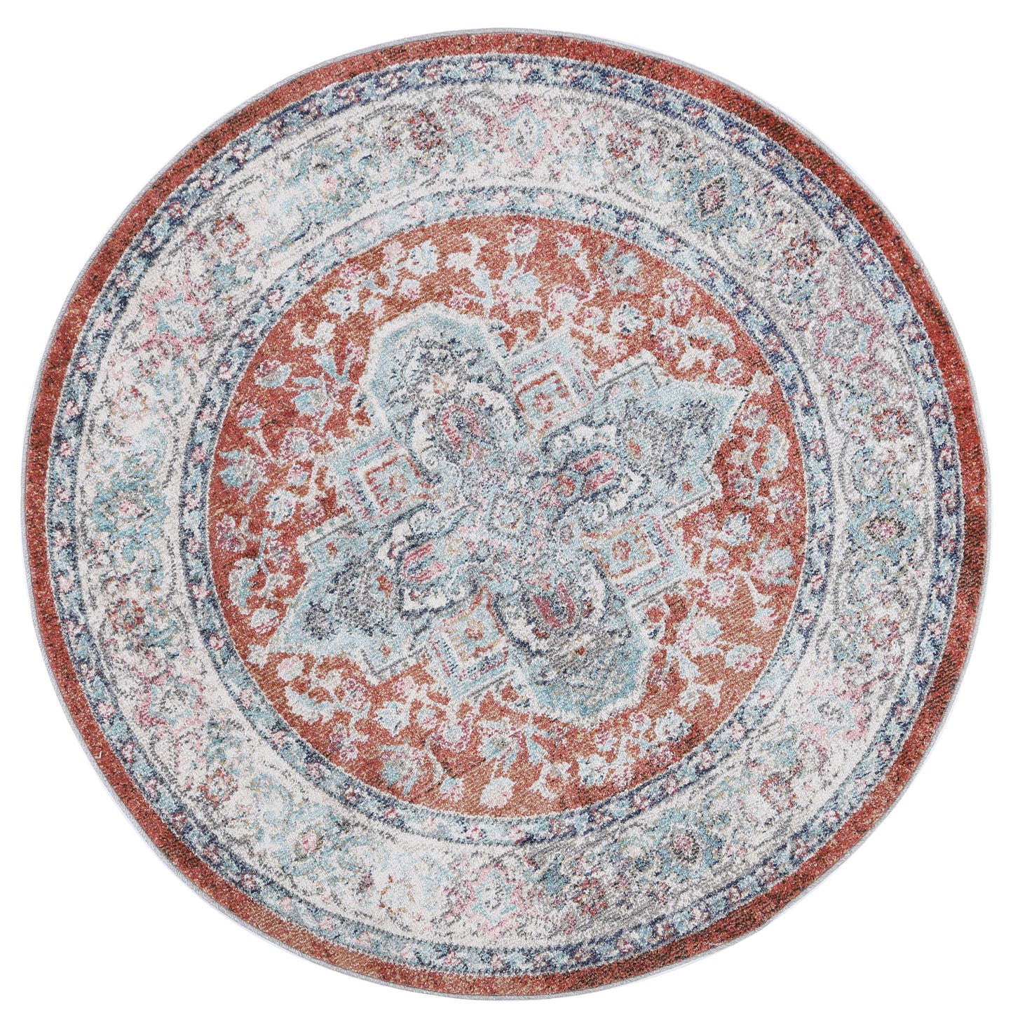 Mercury Seo Terracotta & Ivory Transitional Round Rug
