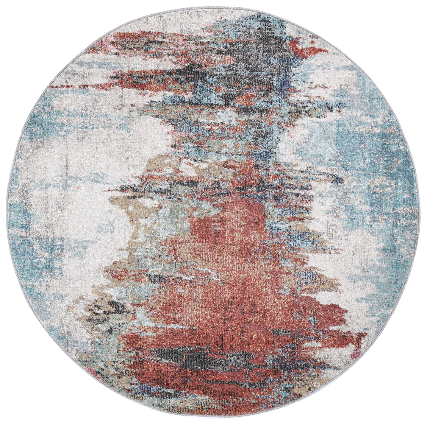 Mercury Jorge Blue & Terracotta Abstract Round Rug