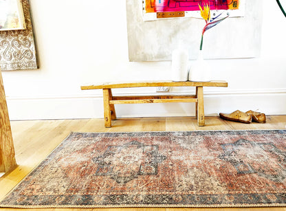Distressed Vintage Cezanne Terracotta Blue Washable Runner - VITAL 1610-01