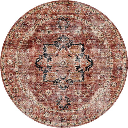 Distressed Vintage Cezanne Terracotta Round Rug - VITAL 2244-01