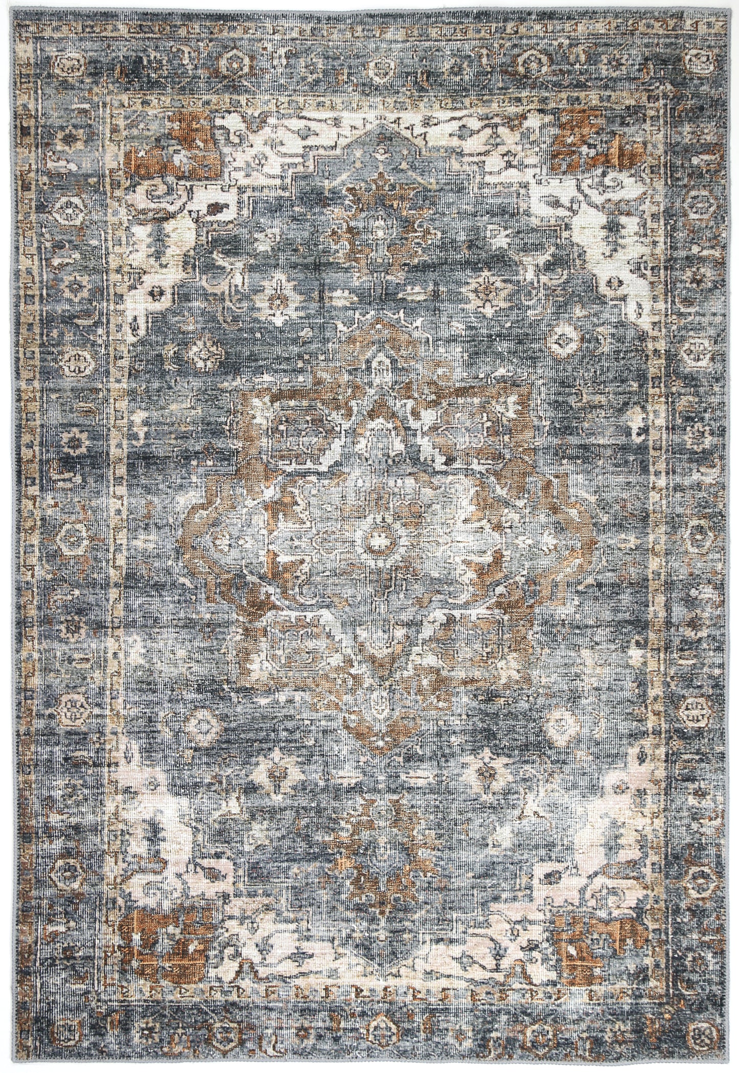 Distressed Vintage Cezanne Rabbit Gray Inca Gold Area Rug - VITAL 2244-04