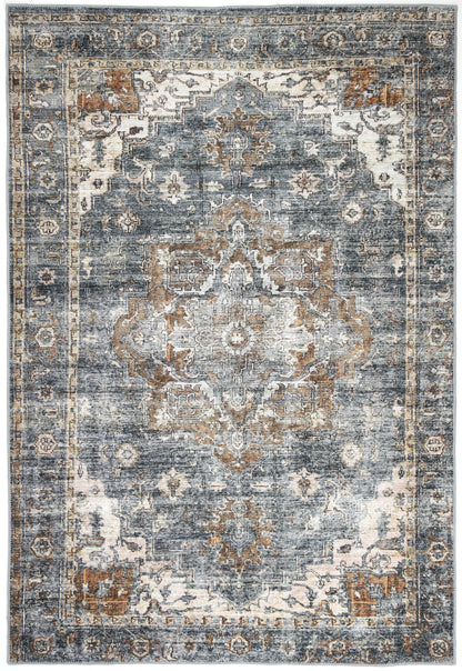 Distressed Vintage Cezanne Rabbit Gray Inca Gold Area Rug - VITAL 2244-04