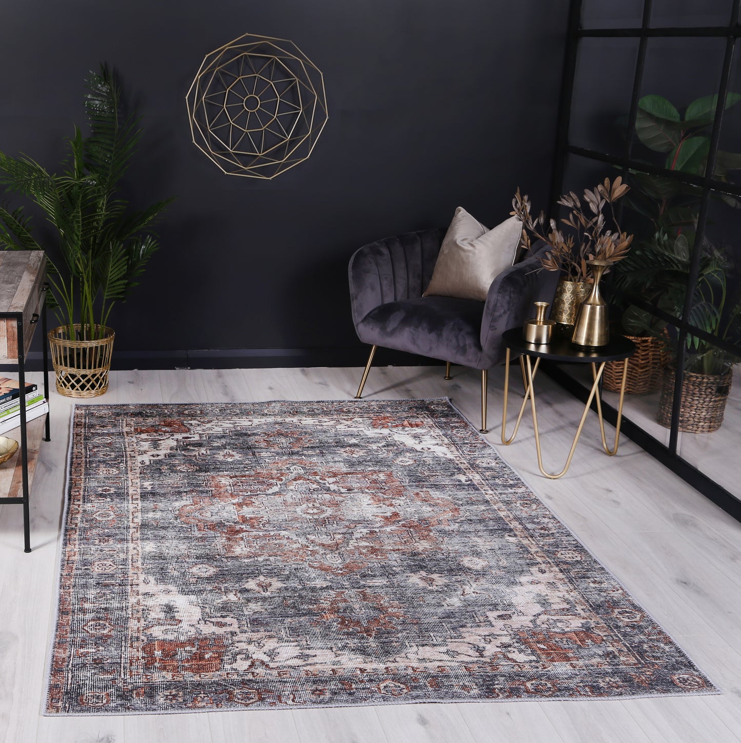 Distressed Vintage Cezanne Rabbit Gray Inca Gold Area Rug - VITAL 2244-04