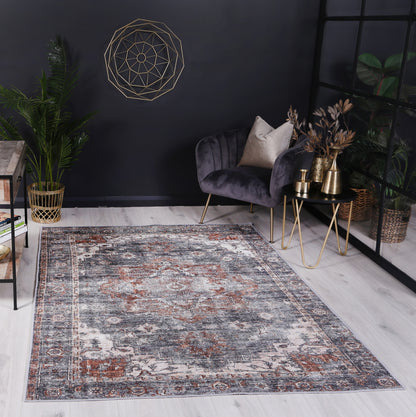 Distressed Vintage Cezanne Rabbit Gray Inca Gold Area Rug - VITAL 2244-04