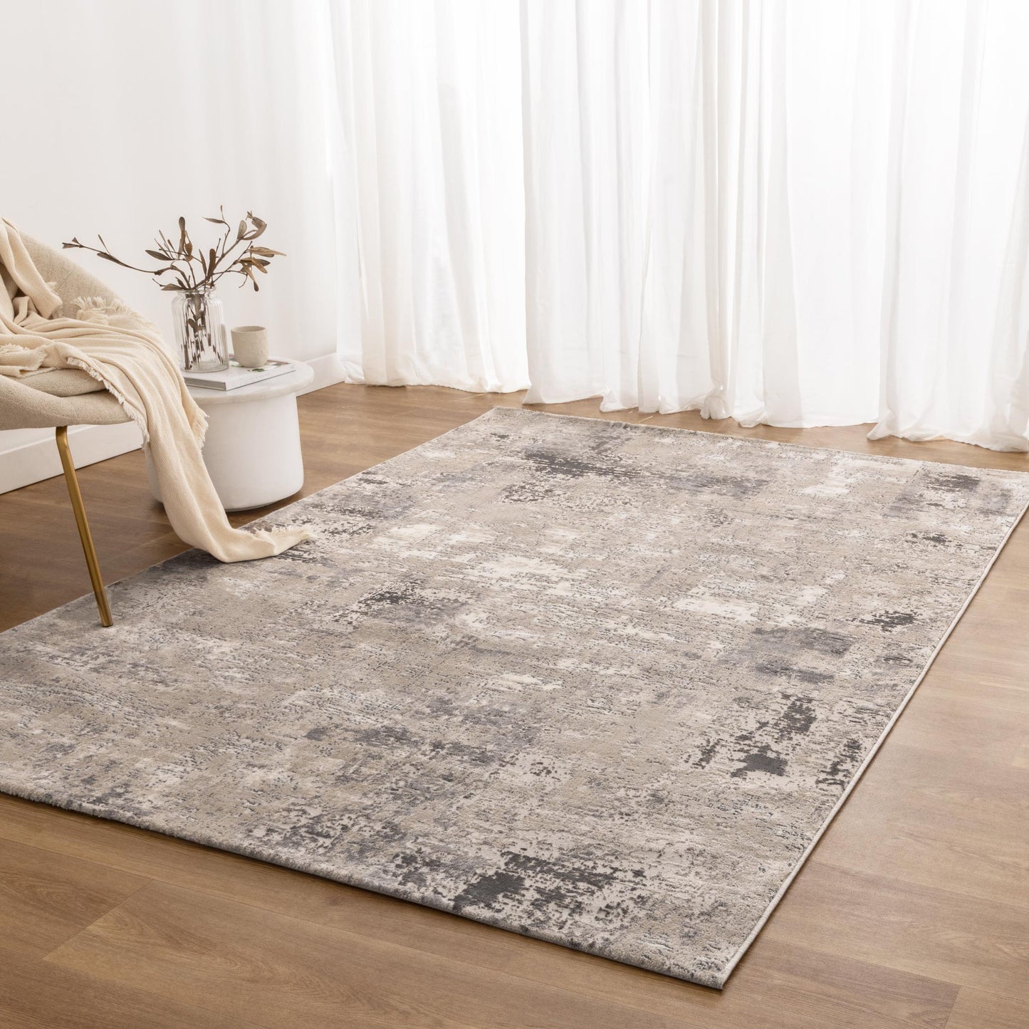 Atina Distressed Abstract Beige Grey Rug - AT01