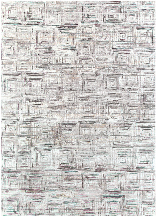 Atina Distressed Geo Squares Grey Rug - AT03