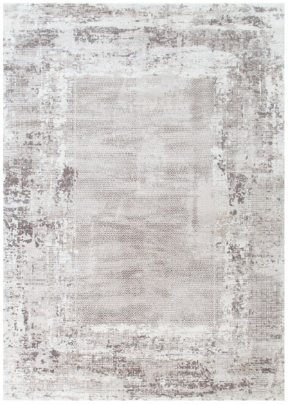 Atina Distressed Border Beige Grey Rug - AT04