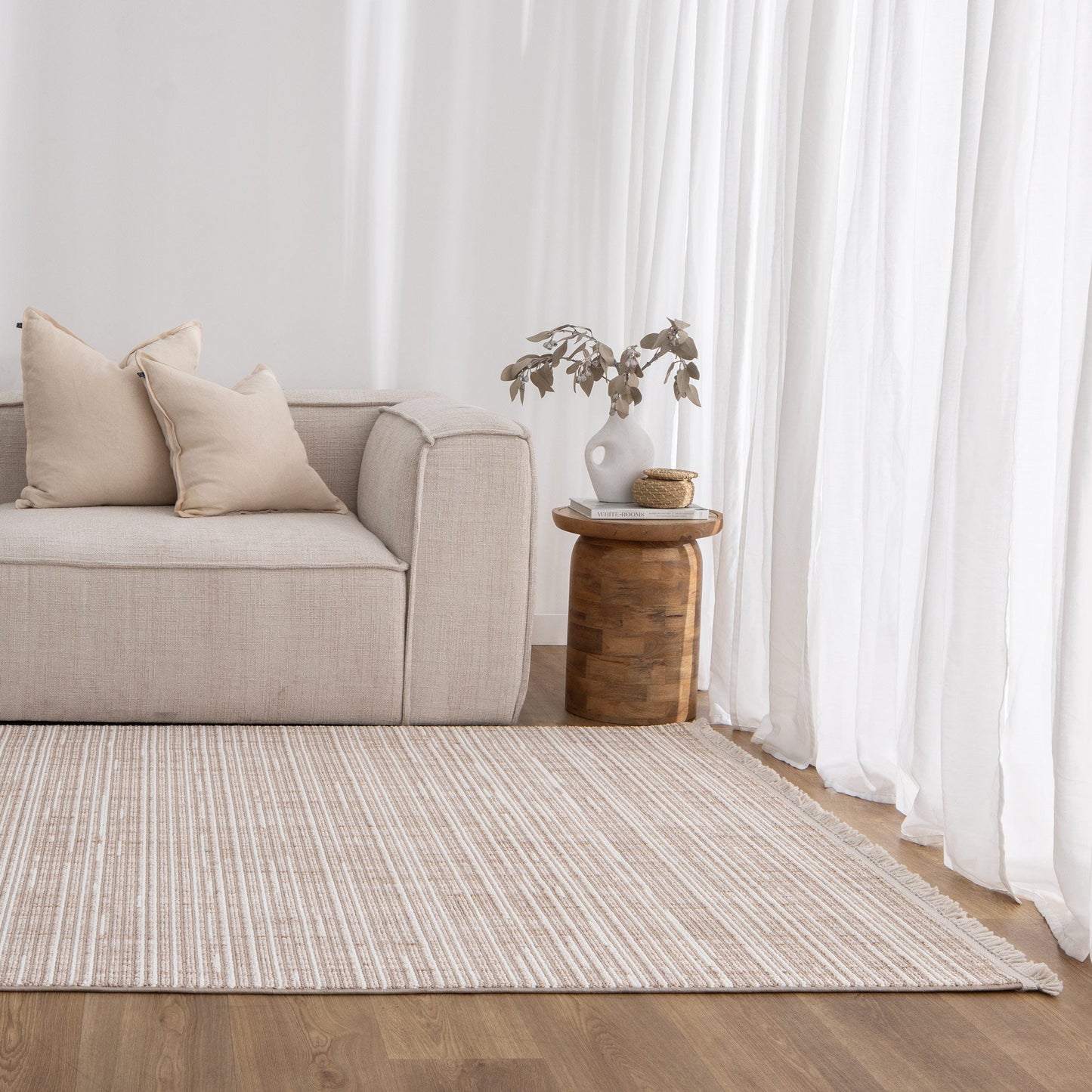 Berno Beige Ivory Loop Lines Rug - B007