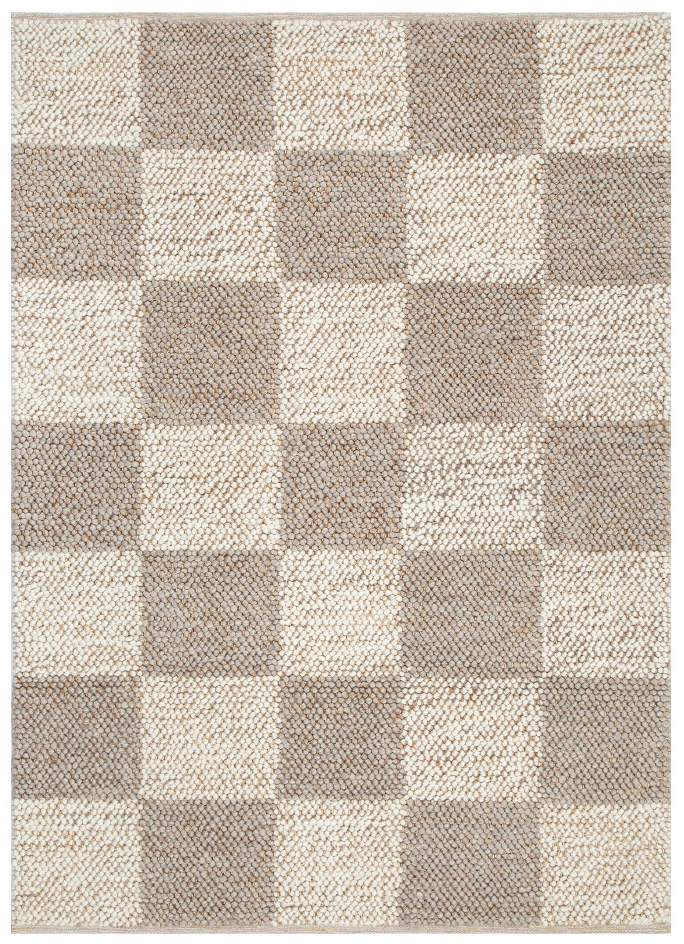 Eco Weave Checkered Beige and Ivory Jute and Wool Rug