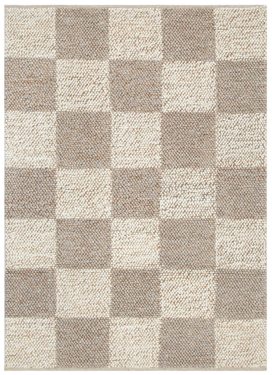 Eco Weave Checkered Beige and Ivory Jute and Wool Rug