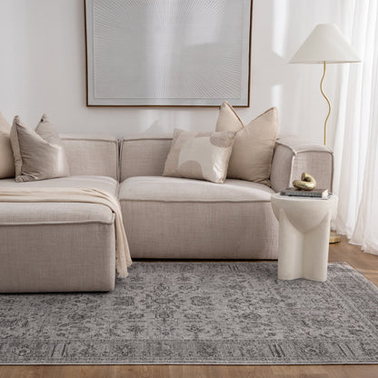 Heritage Distressed Border Grey Rug - H108