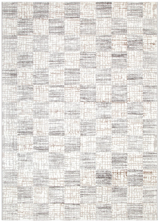 Jade Distressed Checkers Grey Beige Rug - JADE004