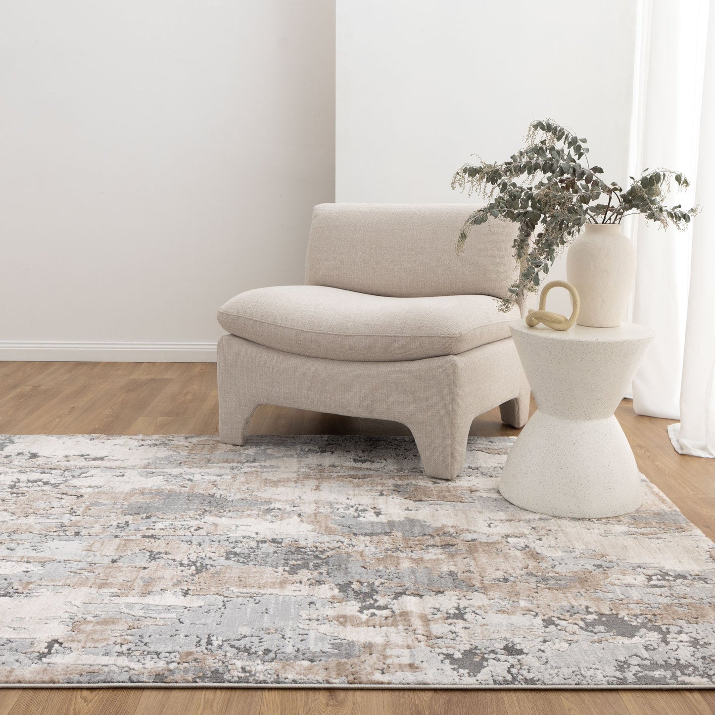 Maya Watercolour Abstract Grey and Beige Rug - M106