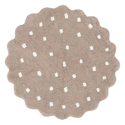 Mellow Round Scalloped Kids Rug Mushroom Beige