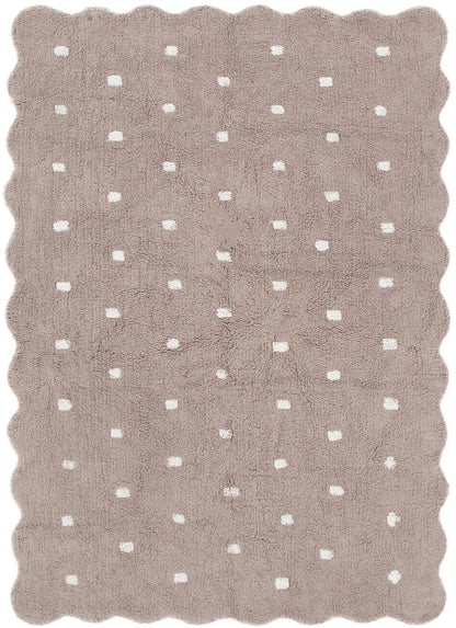 Mellow Rectangle Scalloped Kids Rug Mushroom Beige