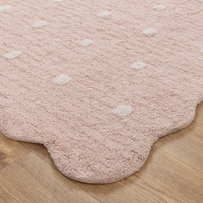 Mellow Rectangle Scalloped Kids Rug Blush Pink