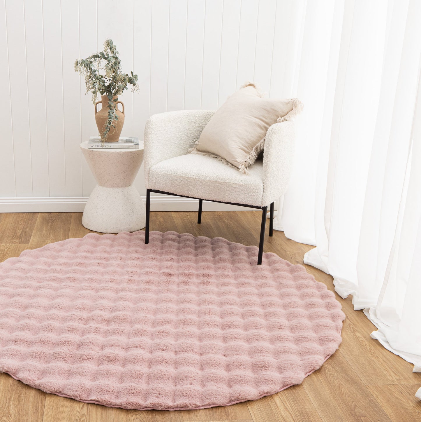 Purity Washable Round Rug Rose Pink