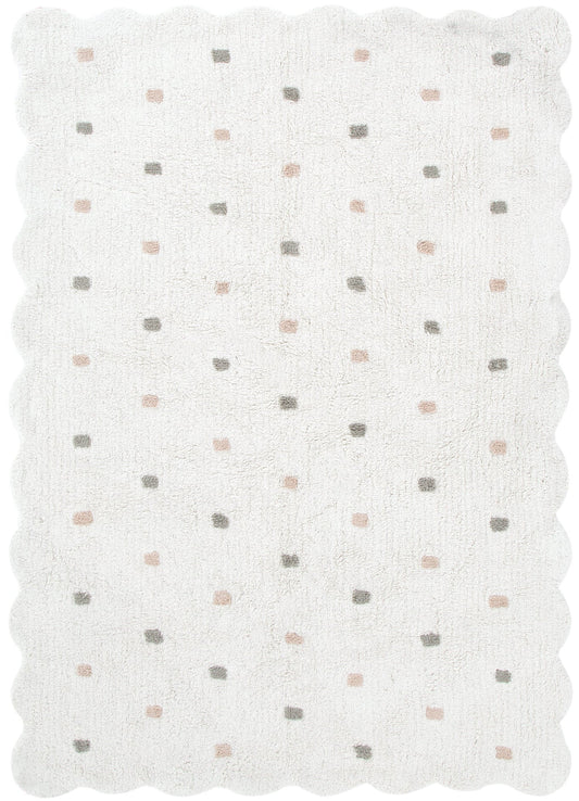 Mellow Rectangle Scalloped Kids Rug White & Multi