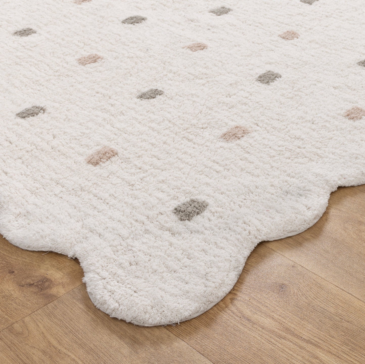 Mellow Rectangle Scalloped Kids Rug White & Multi