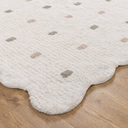 Mellow Rectangle Scalloped Kids Rug White & Multi