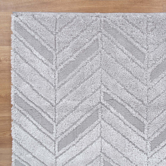 Tender Chevron Silver Shag Rug