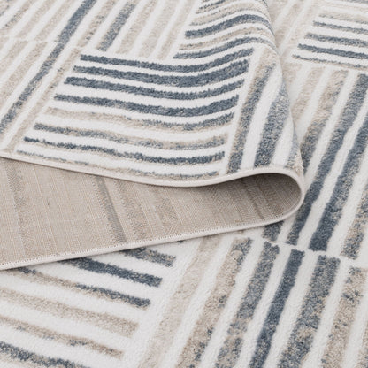 Wellington Geometric Lines Blue Rug - W002