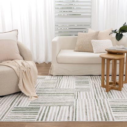 Wellington Geometric Lines Green Rug - W005