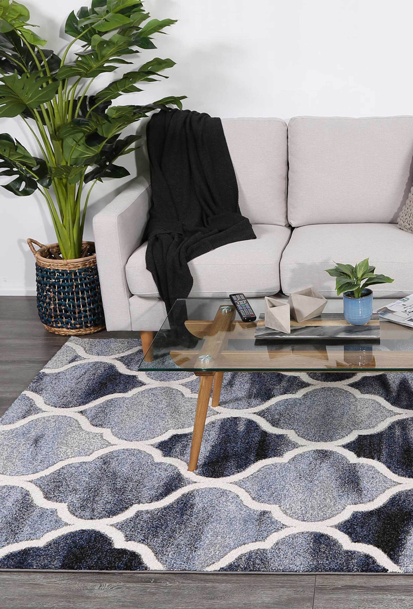 Manchester Blue and Grey Geometric Ikat Modern Rug