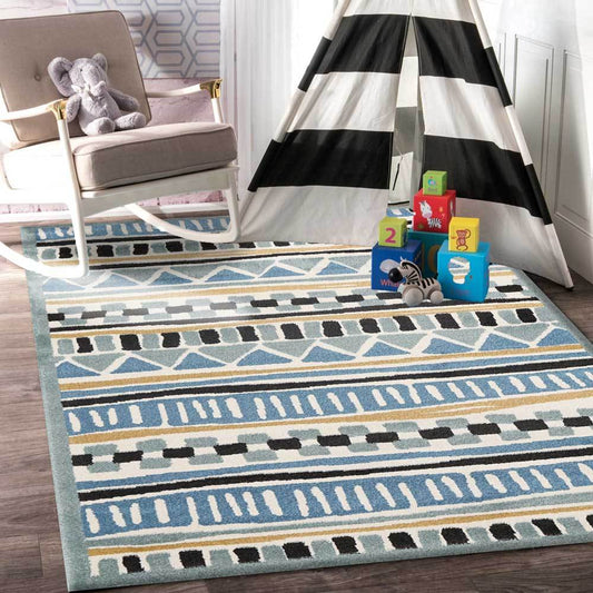 Piccolo Blue and Yellow Tribal Kids Rug