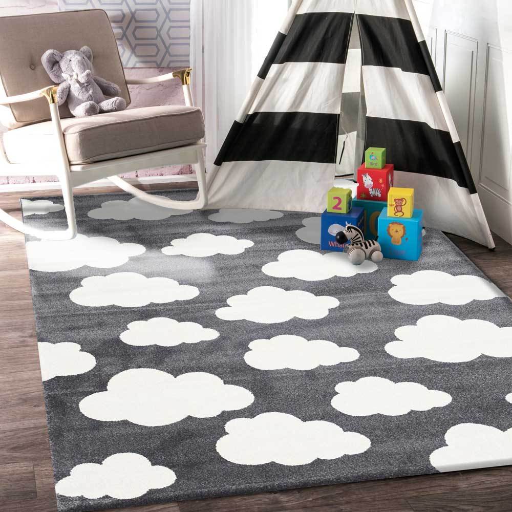 Piccolo  Dark Grey and White Cloud Kids Rug