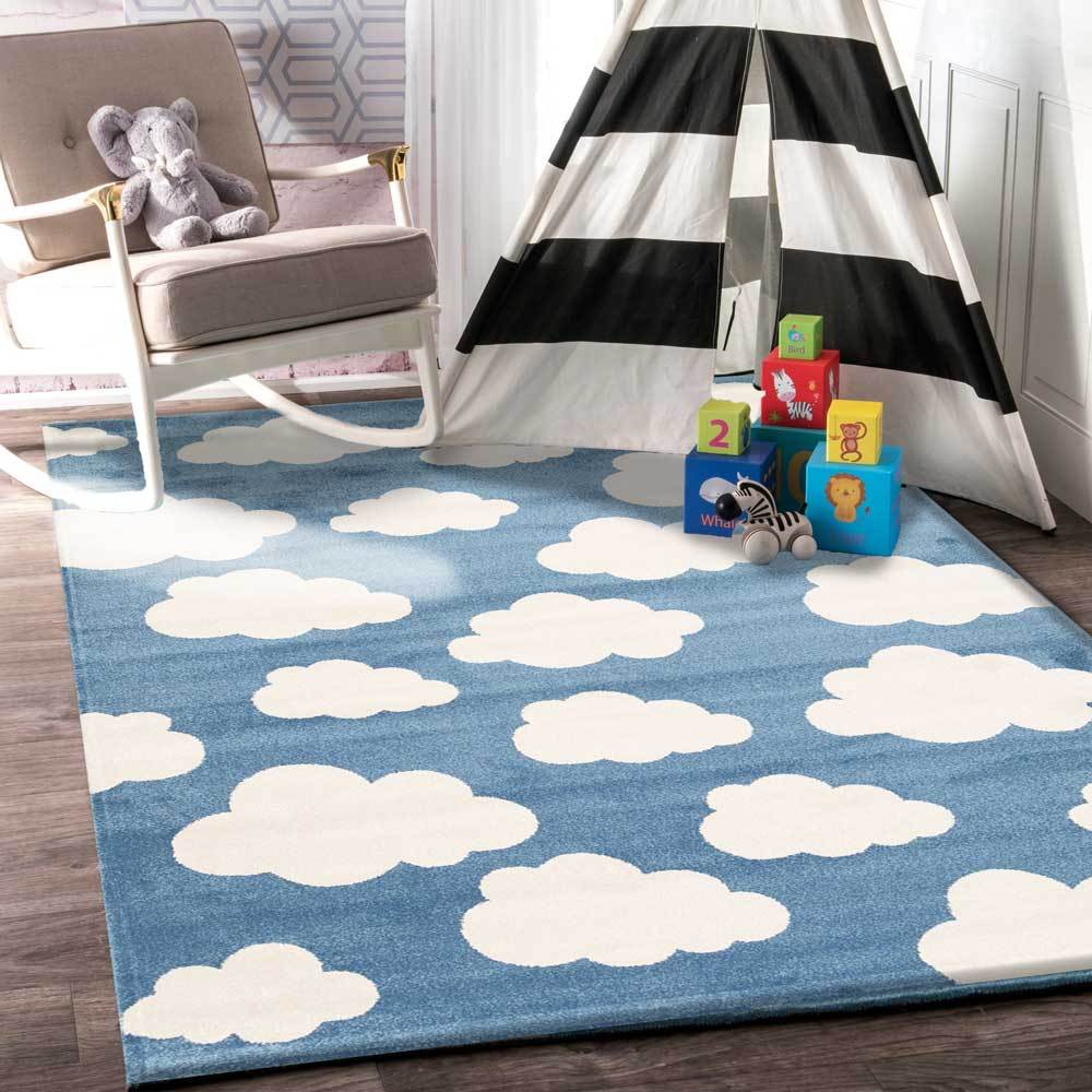 Piccolo Blue and White Cloud Kids Rug