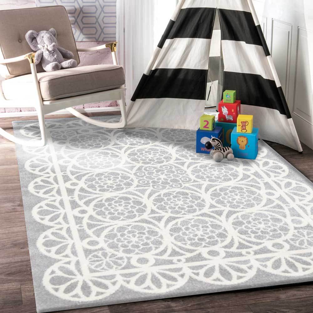 Piccolo  Grey and White Doily Kids Rug