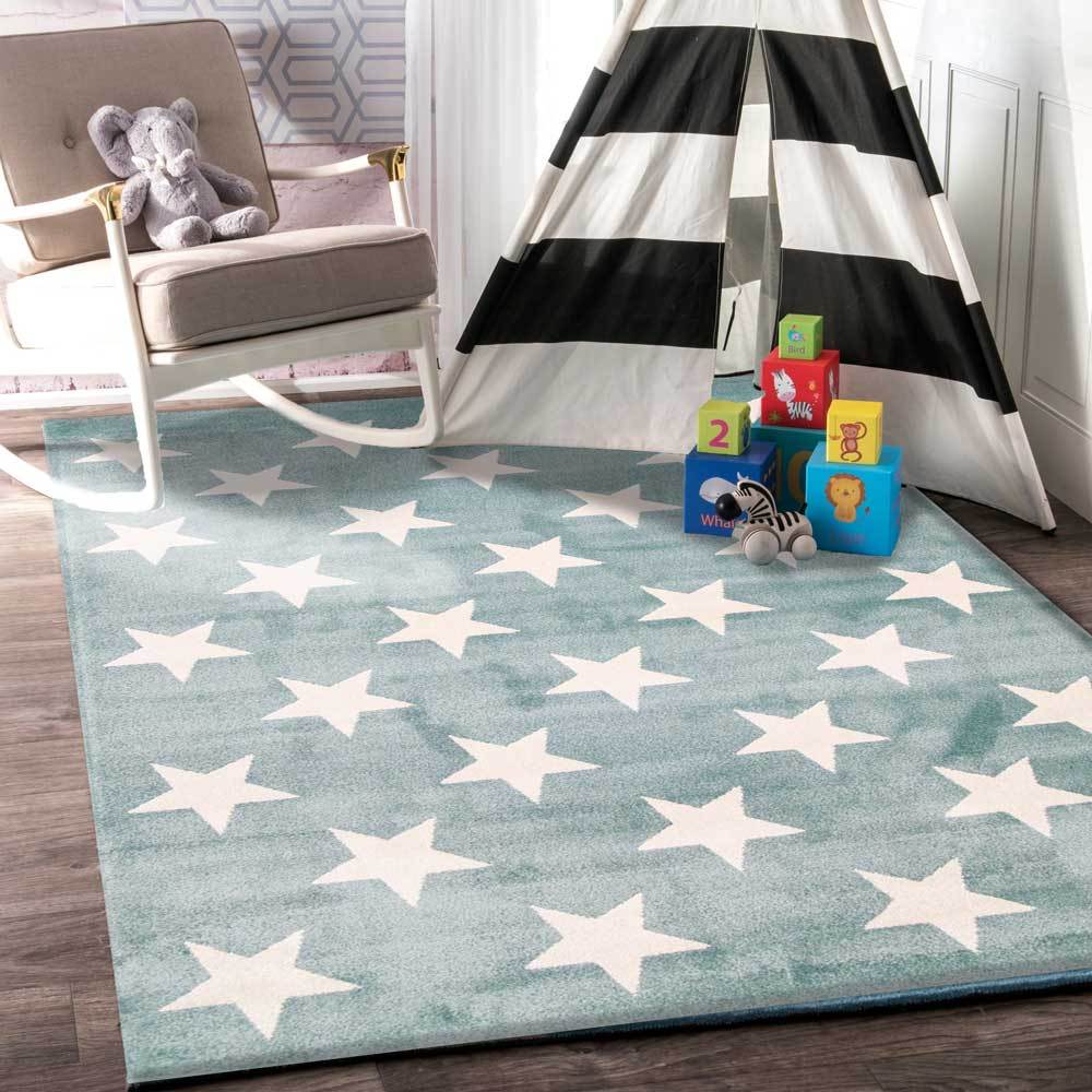 Piccolo Aqua White Stars Kids Rug