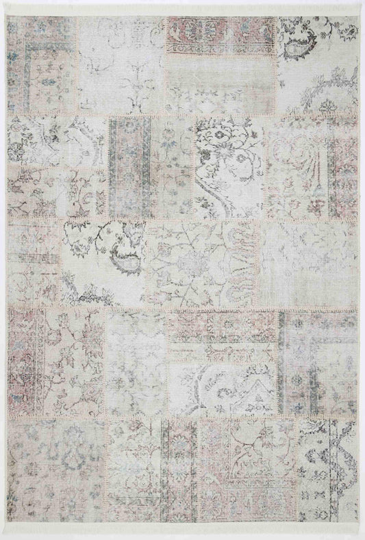 Distressed Vintage Blush Grey Patch Rug