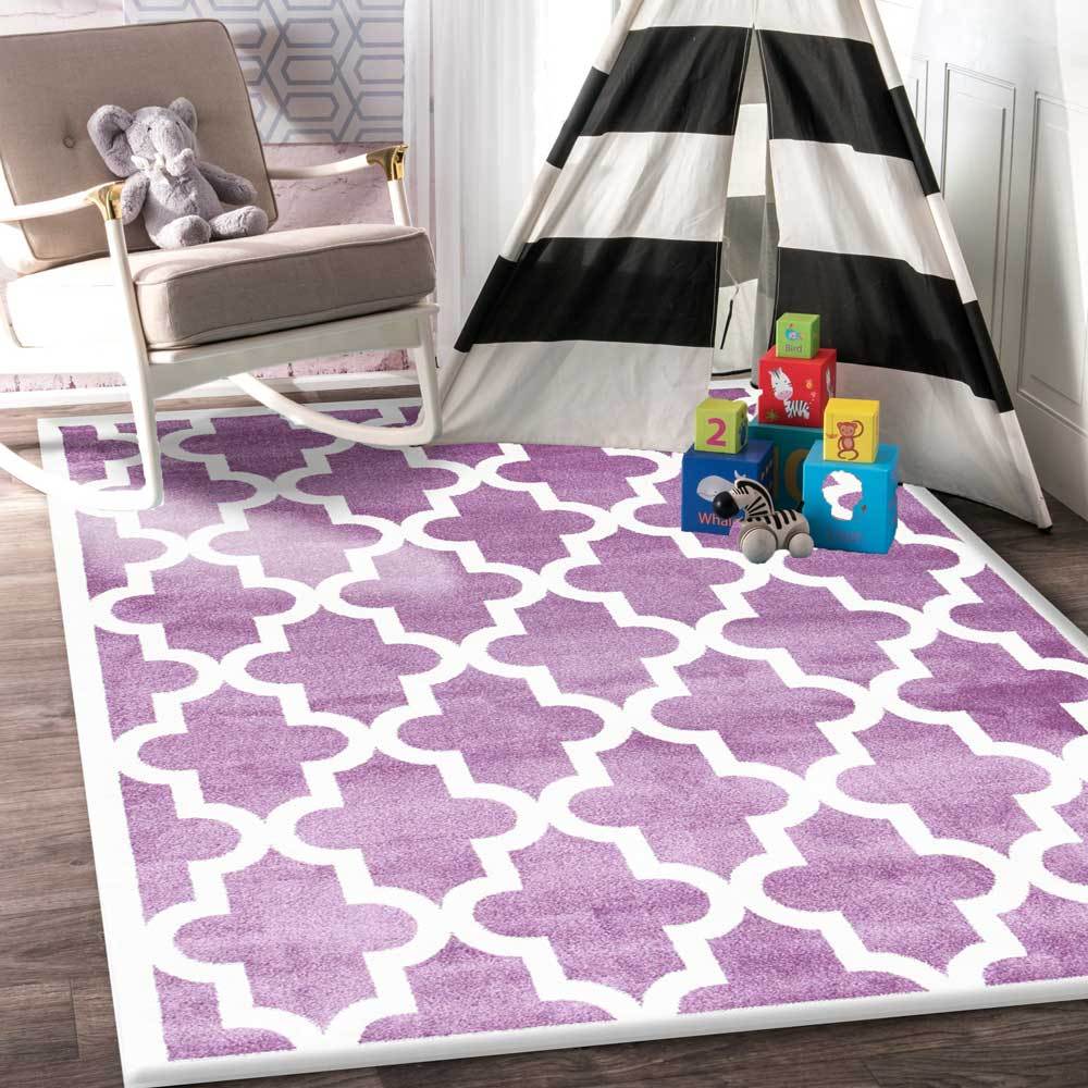 Piccolo Violet Pink and White Lattice Pattern Kids Rug