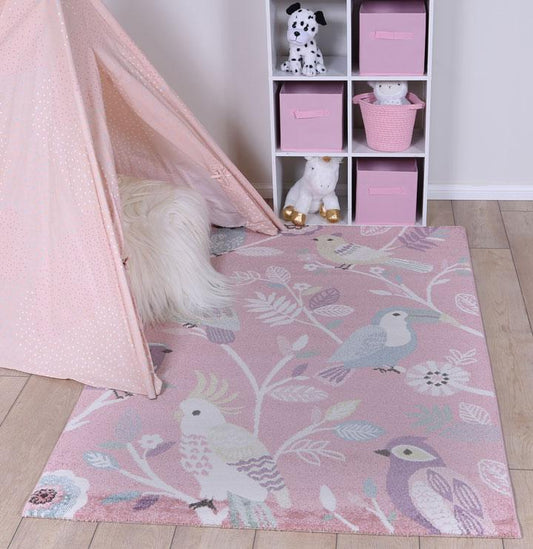 Nova Kids Pastel Birds Rug Pink