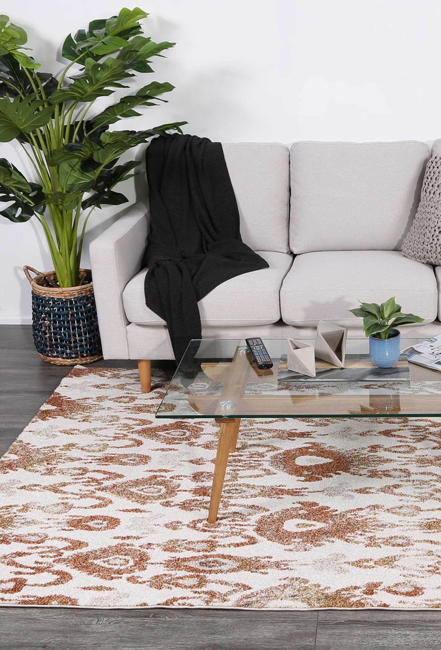 Manchester Cream and Beige Geometric Ikat Rug