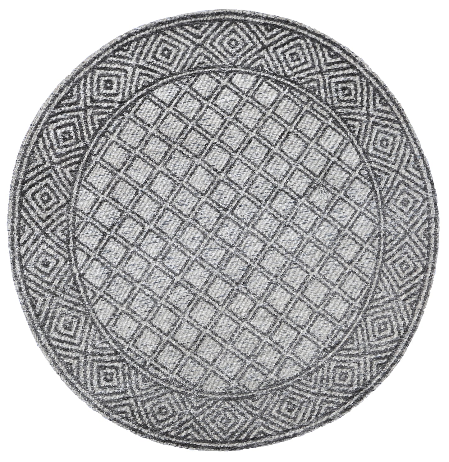 Alayah Diamond Trellis Charcoal & Beige Round Rug