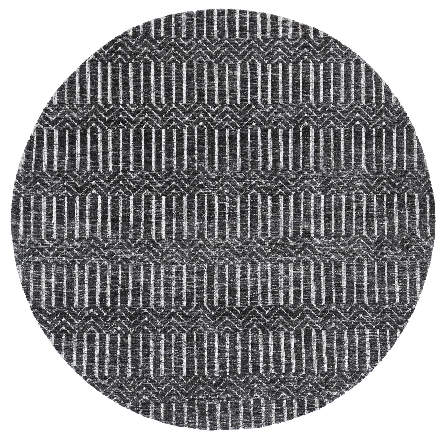 Alayah Geometric Charcoal & Beige Round Rug